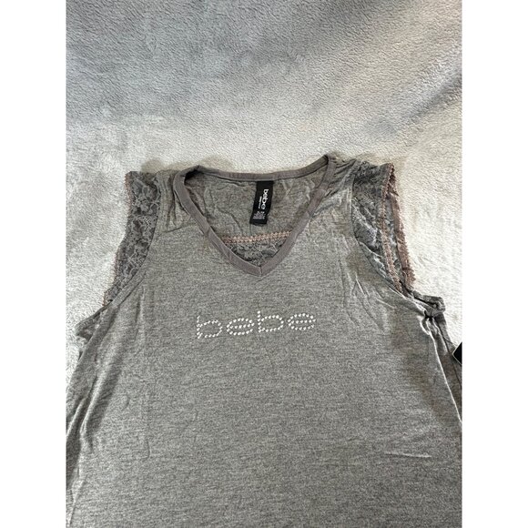 Bebe Sleepwear Women's XL Gray Shirt and Shorts Lounge Set W/ Bling and Lace NWT - Picture 10 of 10